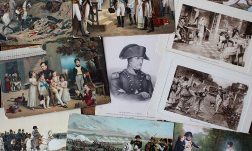 Zbiór 14 pocztówek przedstawiających sceny rodzajowe z Napoleonem, drukowane m. in. w Paryżu, Dreźnie czy Krakowie. [Antykwariat Wójtowicz z Krakowa]
